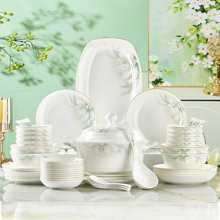 骨瓷碗碟套装 金边轻奢高颜值可微波乔迁新婚送礼餐具 家用2026新款