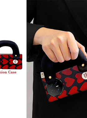 尾火虎 适用于荣耀magicv5手机壳满屏红色爱心折叠屏皮纹ins日韩风时尚高级感腕带华为magicvs3/v2rsr/vpurse