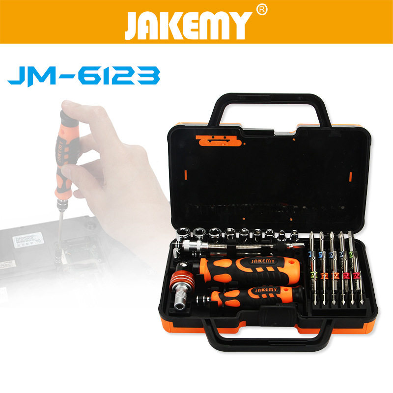 杰科美JM6123五金电讯拆机维修套装 棘轮螺丝刀套装 家庭汽车工具