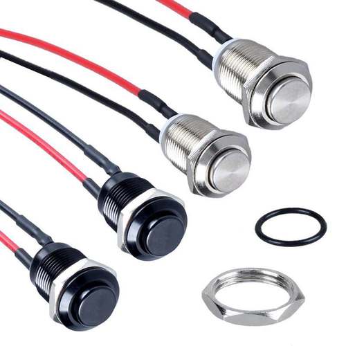 12mm金属按钮开关自复位自锁高平头防水点动开关DC12-24V 带线