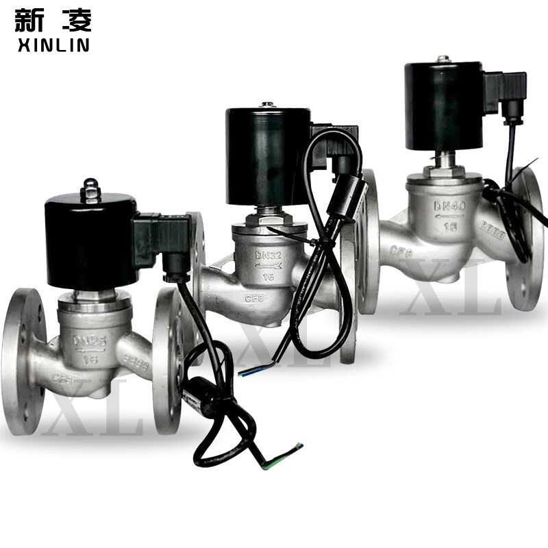 不锈钢电磁阀法兰蒸汽24V防爆常闭220V水阀常开高温二位二通水阀