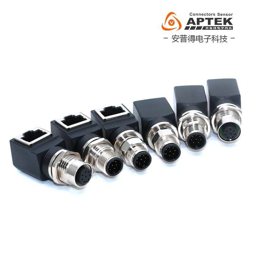 M12航空插头连接器转RJ45工业以太网口8芯X型A型4芯D型交换机接头