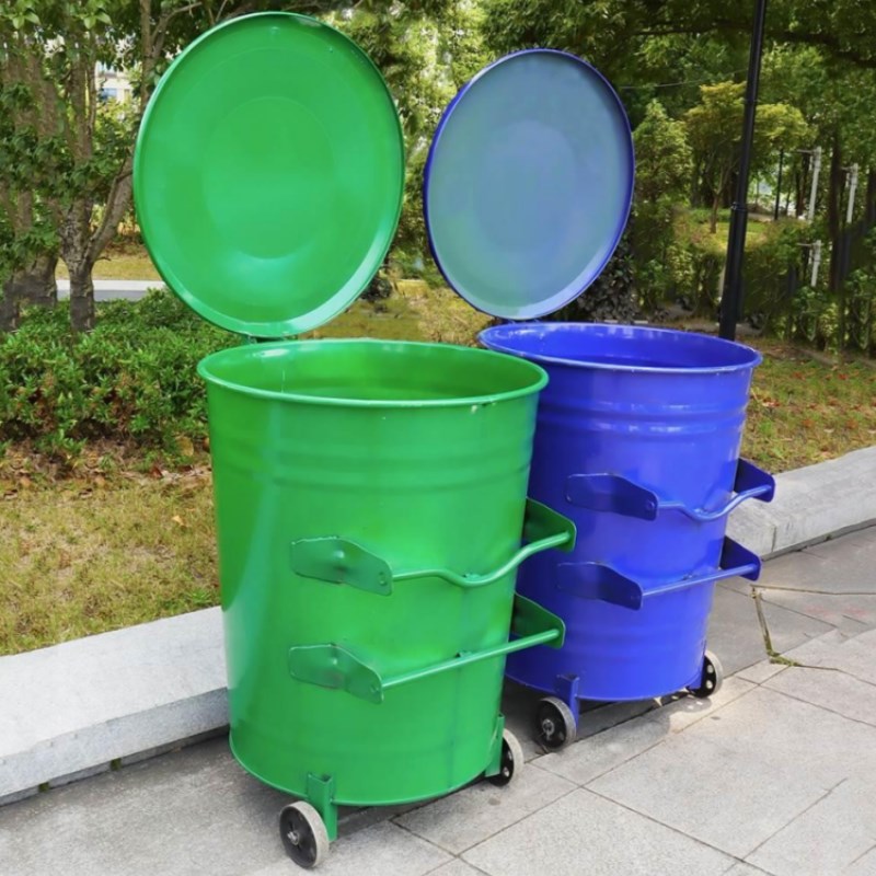 铁皮垃圾桶360L大号带盖加厚户外环卫挂车市政圆形商用铁皮桶厂家