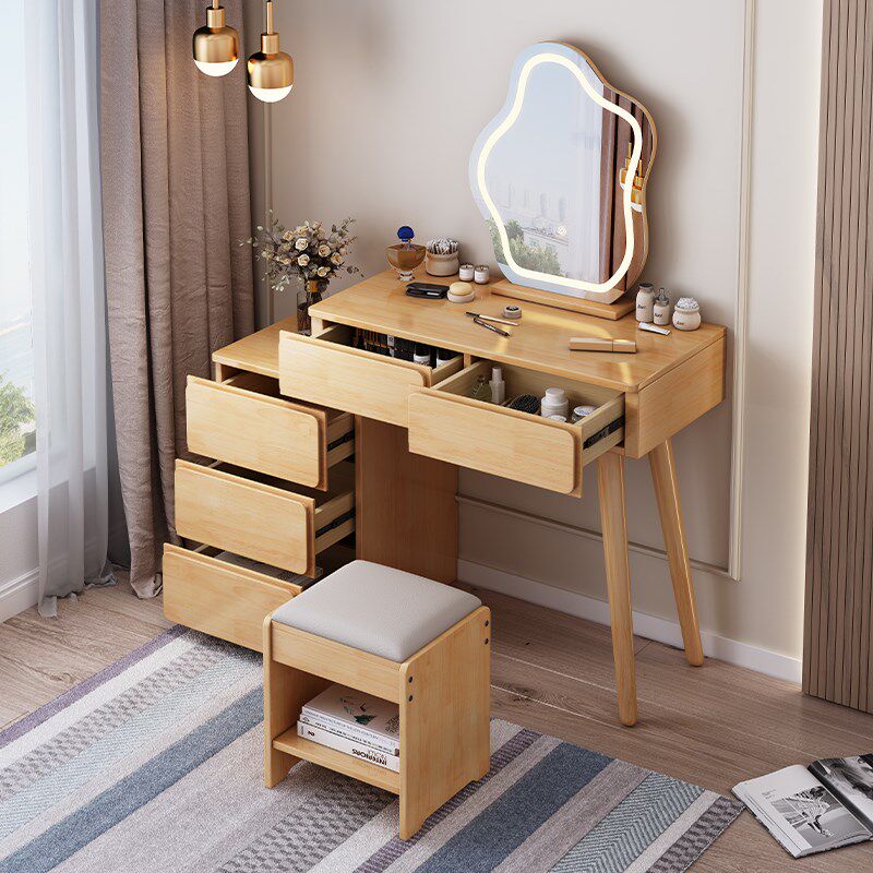 法式奶油风白色实木梳妆台带斗柜一体现代简约小户型卧室化妆桌