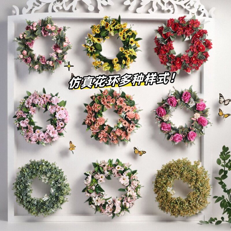 圣诞仿真玫瑰花环门楣假花门饰花圈壁挂婚庆迎宾装饰品家居绢花环