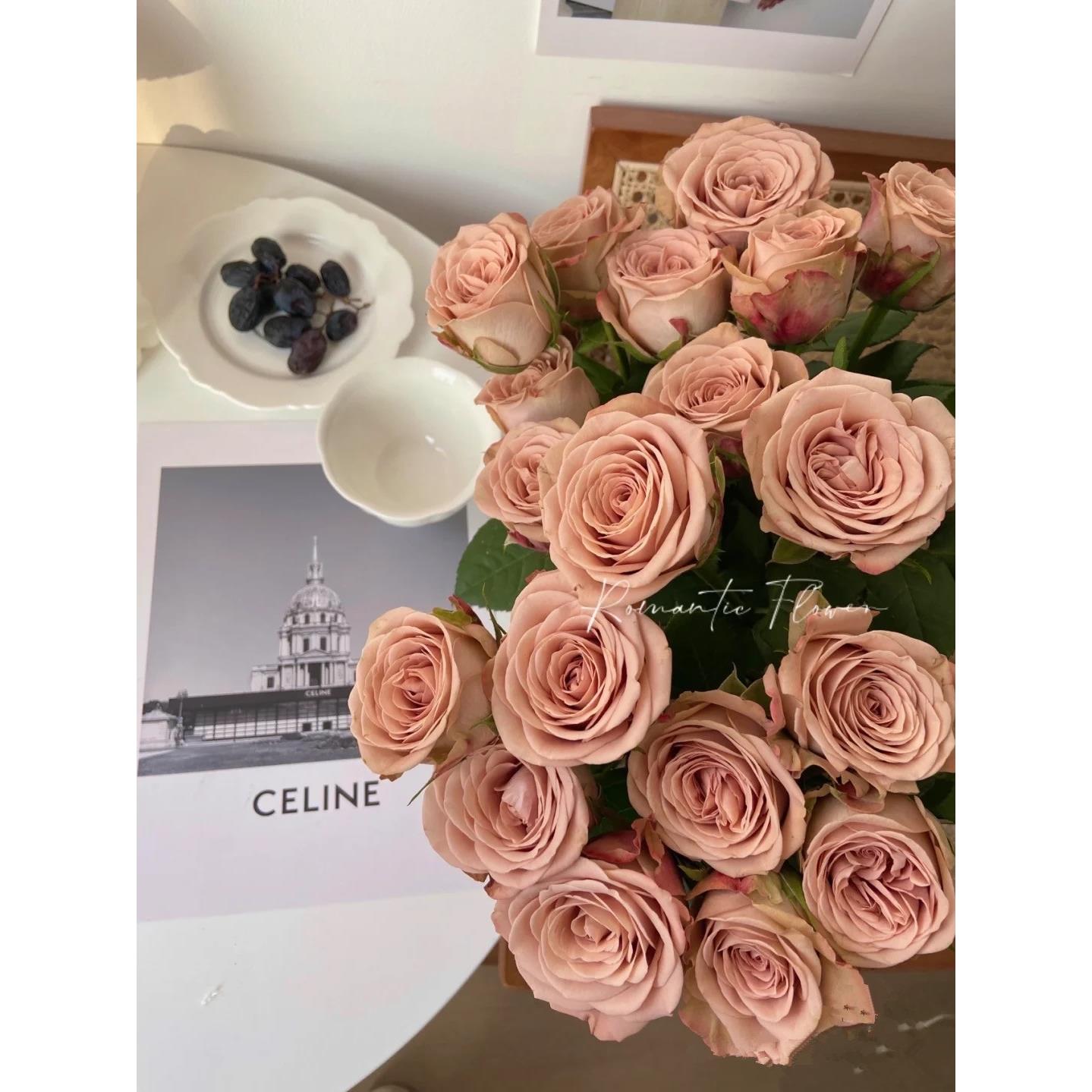 网红卡布奇诺仿真花假花玫瑰花插花家居商店装饰家居干花花束摆设