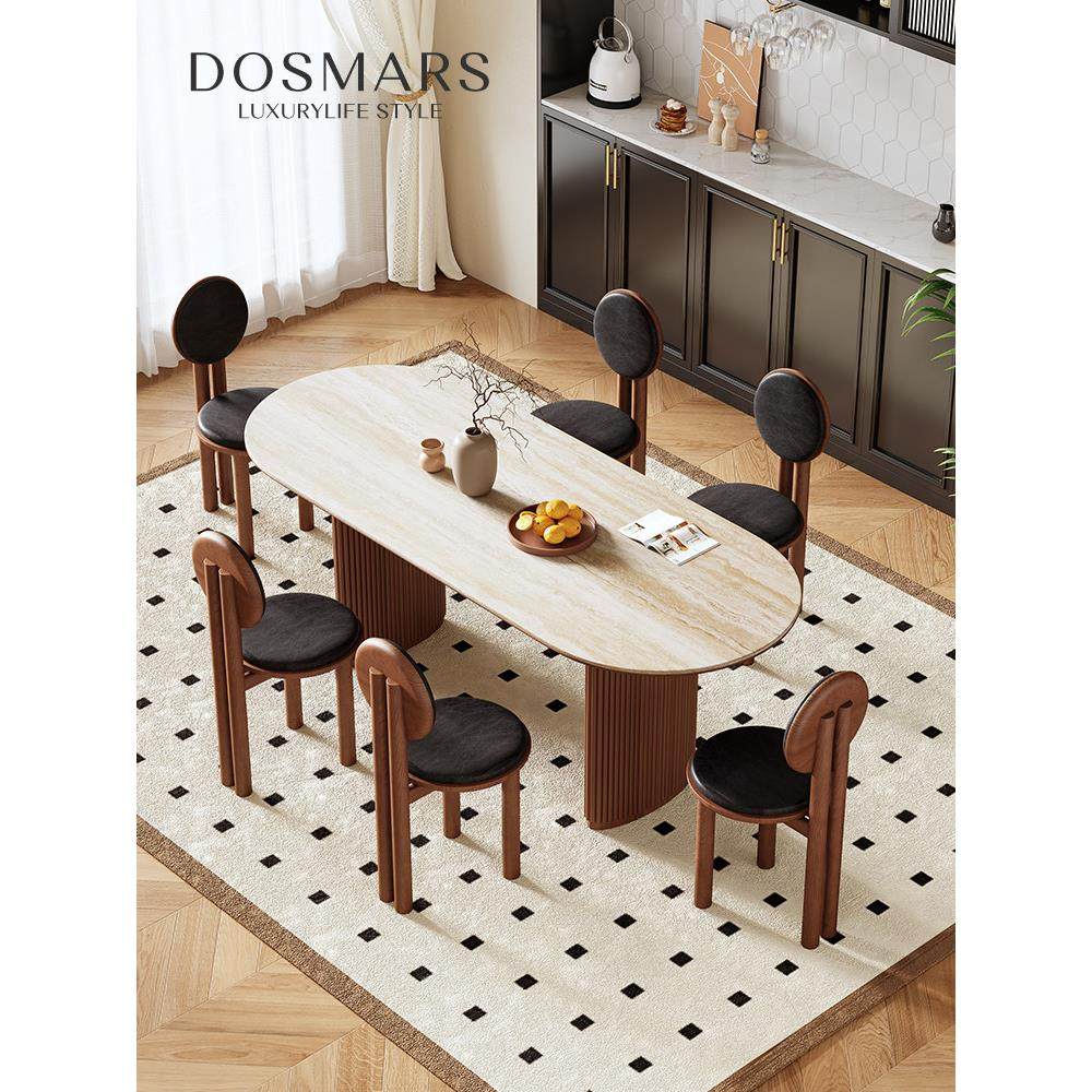 大司马 洞石岩板餐桌法式覆中古椭圆形高端家用白蜡木实木餐桌椅,住宅家具,岩板餐桌,淘宝优惠券,粉丝福利购,淘宝优惠卷