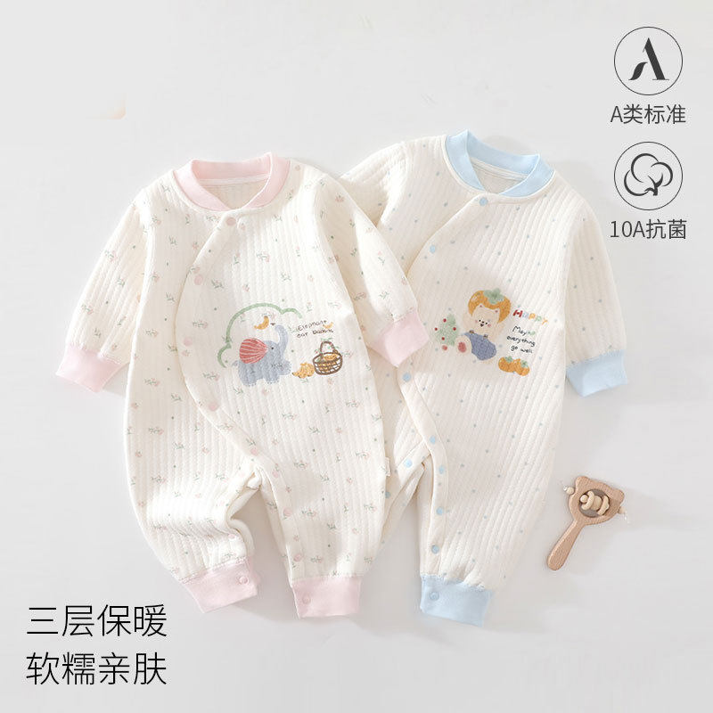 柿子小狗新生婴儿衣服男女宝宝加厚连体衣夹棉保暖哈衣宝宝秋冬