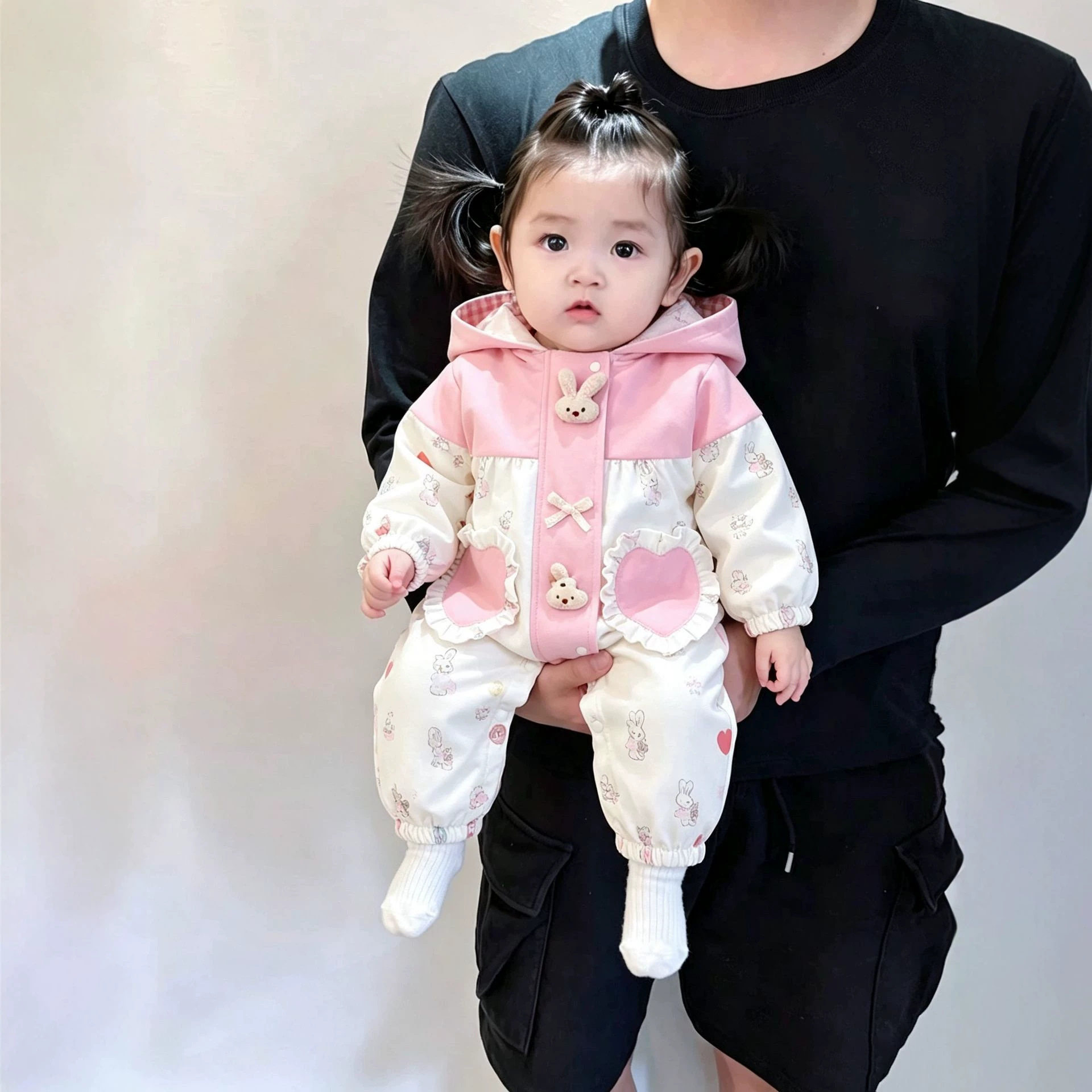 婴儿连体衣秋季新款女宝宝外出冲锋衣婴幼儿可爱超萌长袖哈衣爬服
