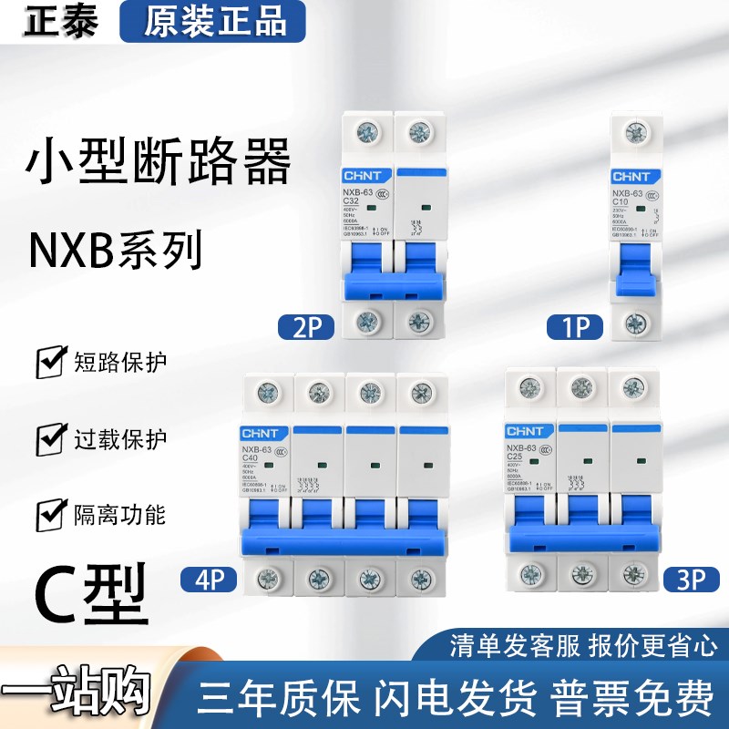 正泰小型断路器总开电闸NXB空气开关DZ4732a2p家用空开63a100a125