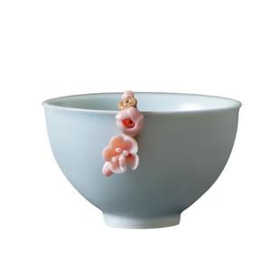 手工汝窑茶杯主人杯单杯陶瓷品茗杯茶盏梅花杯天青汝瓷开片