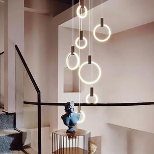 楼梯间长吊灯北欧别墅现代简约大气客厅创意餐厅旋转复式 楼大吊灯