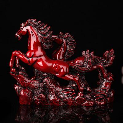 驿马奔腾树脂摆件家居客厅工艺饰品红色骏马双马桌面摆设装饰礼品