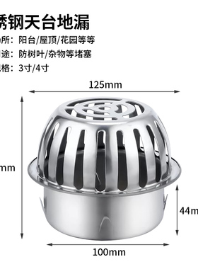 不锈钢阳台地漏天台室外75管下水道110pvc大排量户外圆形防堵塞罩