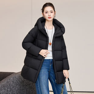 黑色中长款羽绒服女小个子时尚高级感遮屁股洋气时髦修身鸭绒外套