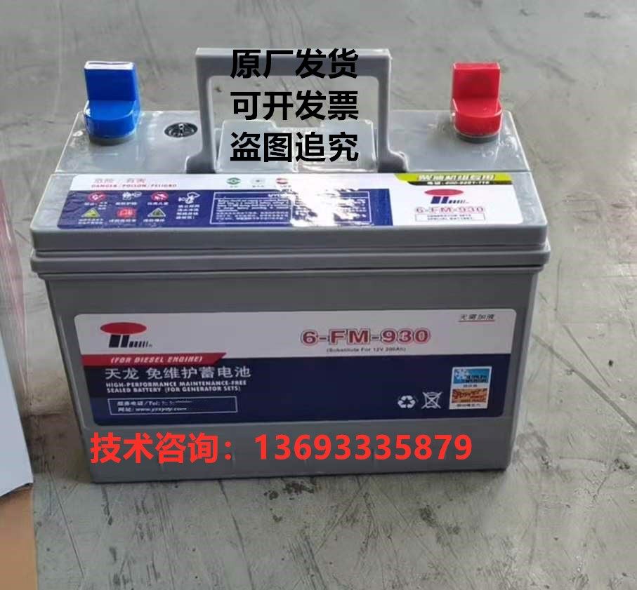 天龙免维护蓄电池6-FM-930/830/720/670/550/450发电机组电瓶12V