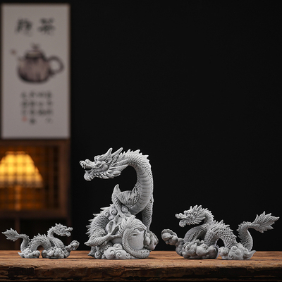 青砂石中式瑞兽盘龙祥龙神龙园艺鱼缸造景摆件茶室茶桌茶宠装饰品