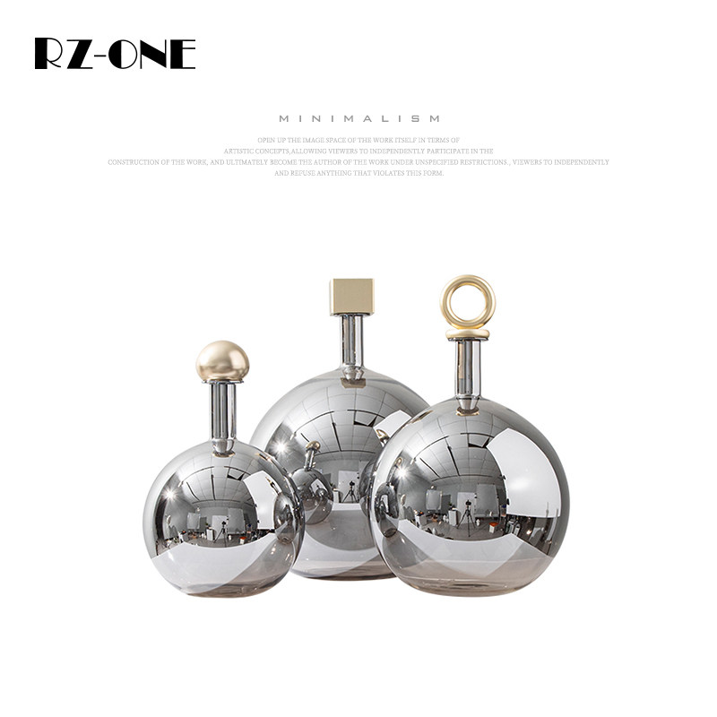rzone 现代轻奢电镀银玻璃醒酒瓶盛酒器样板房吧台柜软装饰品摆件