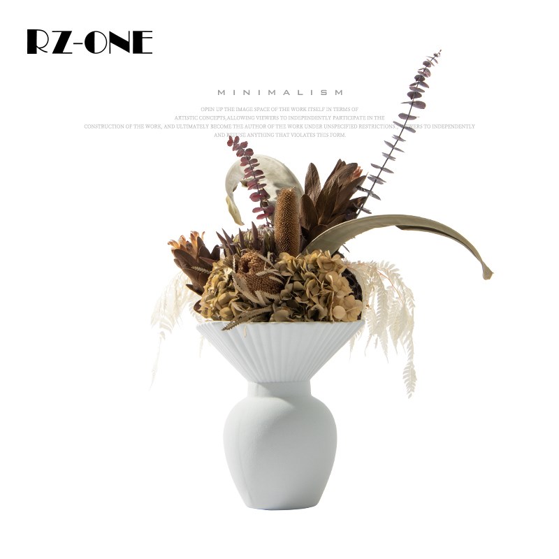 Rzone 现代简约陶瓷花瓶整体仿真花艺软装饰品摆件售楼处前台插花