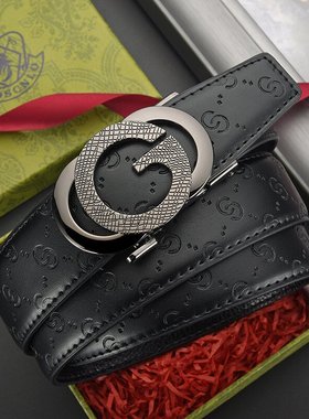 新款皮带男士高档牛皮压花腰带合金字母自动扣休闲时尚男款裤带