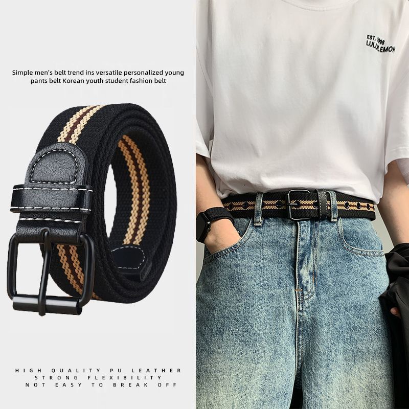帆布针扣男士腰带免打孔编织休闲工装牛仔裤带年轻人军训皮带潮流