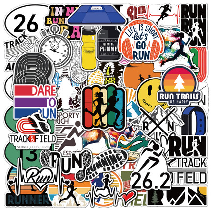 50张户外跑步马拉松越野跑创意个性高颜值贴纸行李箱笔记本电脑水杯吉他头盔防水涂鸦无痕贴画