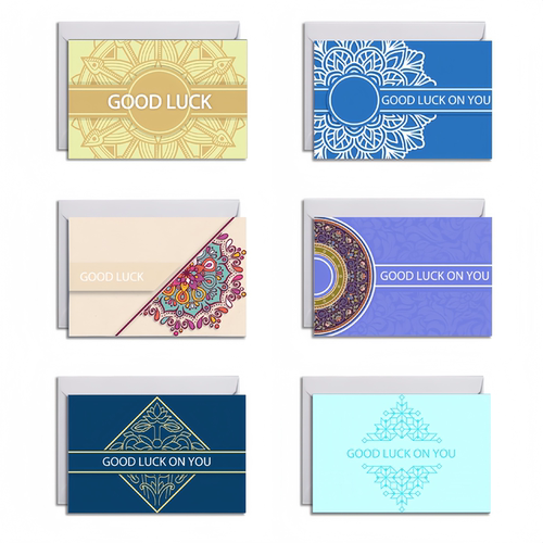 6大张GOODLUCK祝福贺卡乐明信片
