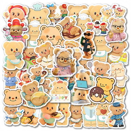 50张网红卡通可爱黄油小熊贴纸卡表情包素材门装饰图案diy手机壳笔记本电脑平板INS风儿童手账贴画