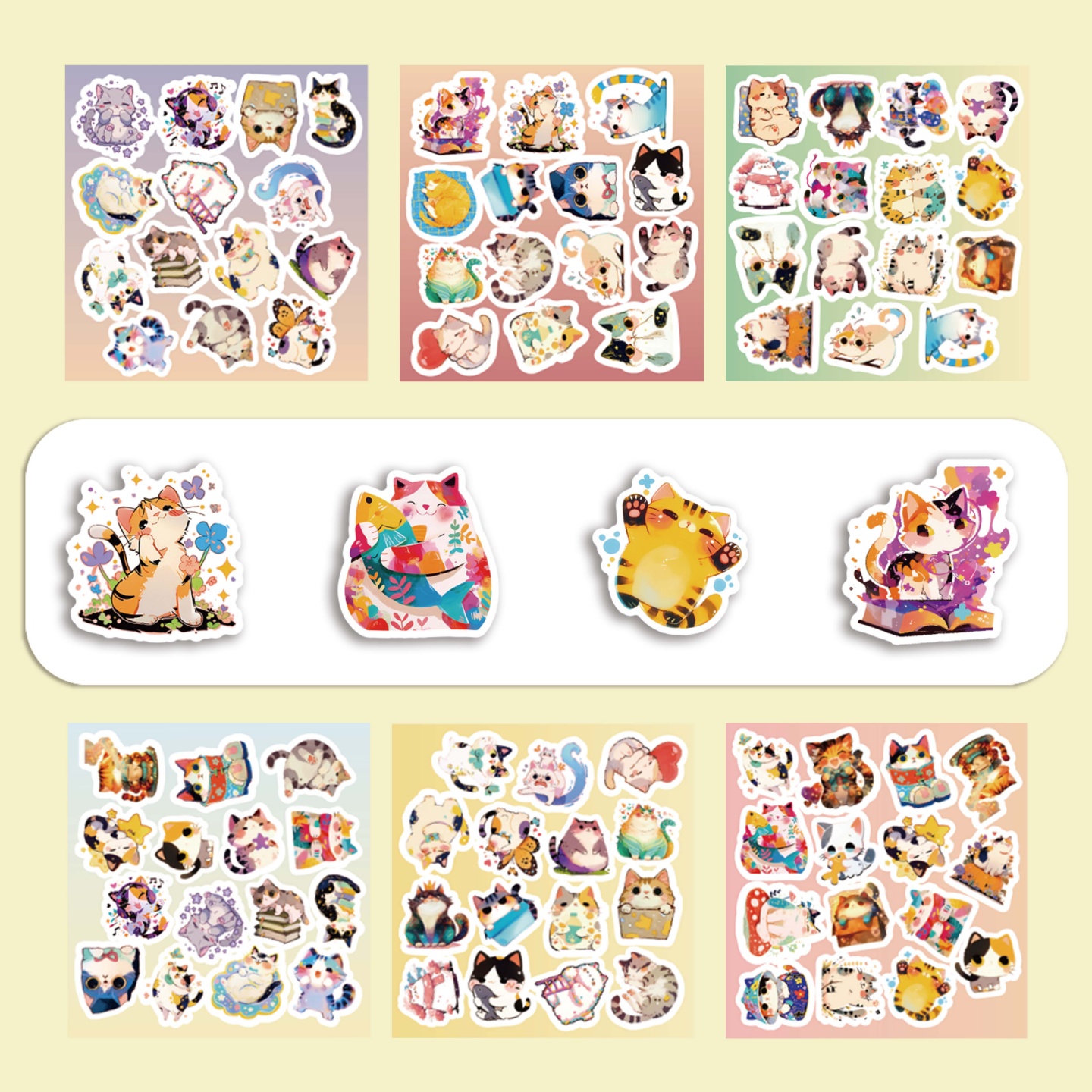 100张卡通可爱猫咪手帐汽车贴纸