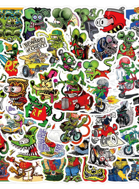 60张卡通可爱动漫搞怪老鼠Rat Fink 鱼缸背景贴纸涂鸦手账本电脑滑板行李箱手机电脑拉杆箱滑板ipad头盔贴纸