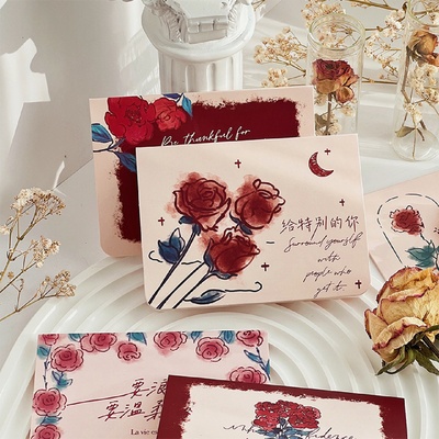 玫瑰花DIY手工贺卡ins风留言