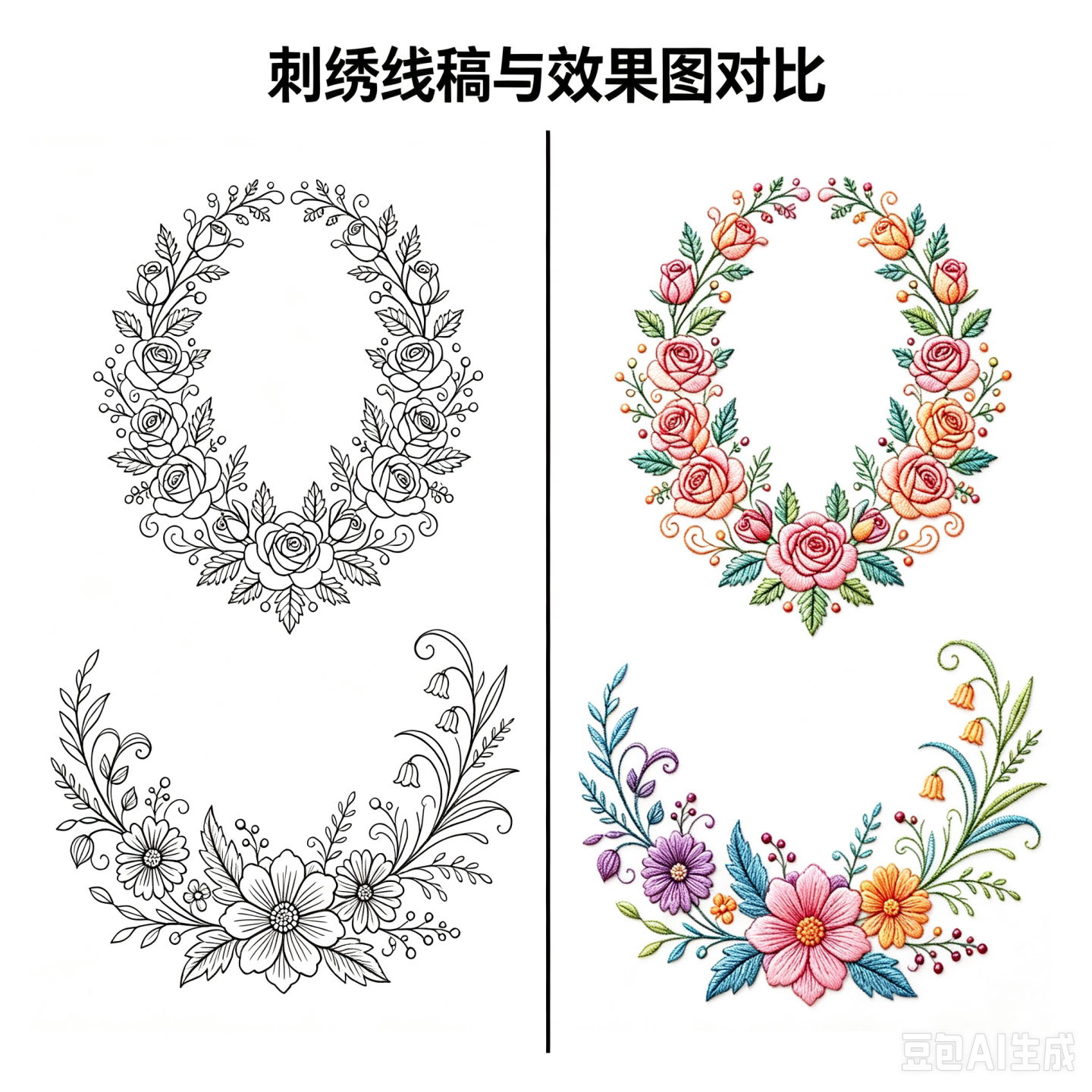 A4尺寸大图案花环自粘刺绣线稿图
