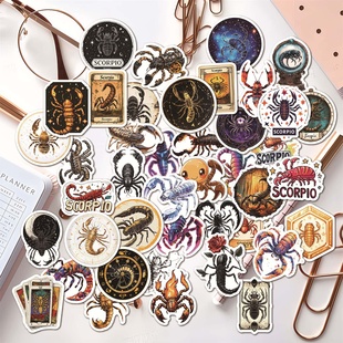十二星座天蝎座Scorpio卡通可爱贴纸ins风涂鸦装 50张创意个性 饰行李箱笔记本充电宝吉他冰箱滑板DIY防水贴画