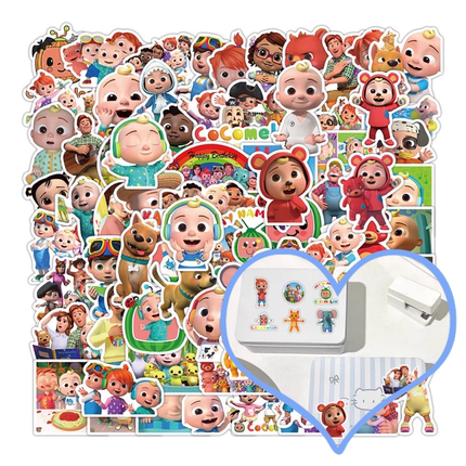 100张英文蔬菜cocomlon JOJO英语早教学习动画片贴纸儿童早教贺卡礼物盒DIY贴手账本笔记本电脑头盔无痕贴画