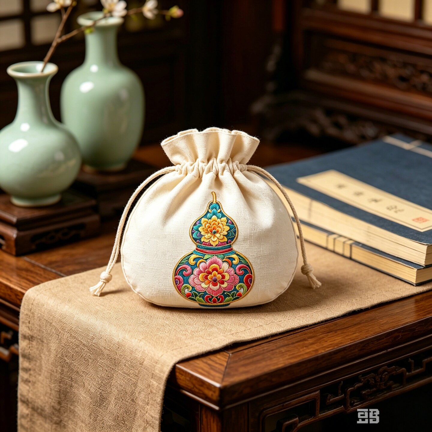 中式国风福禄葫芦刺绣背胶贴纸