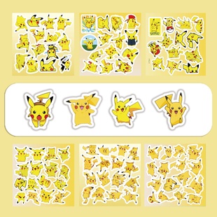 100张半切新款精灵宝可梦神奇皮卡丘可爱卡通烤箱贴画装饰杯笔记本水杯行李箱平板头盔滑板车高品质精品贴纸