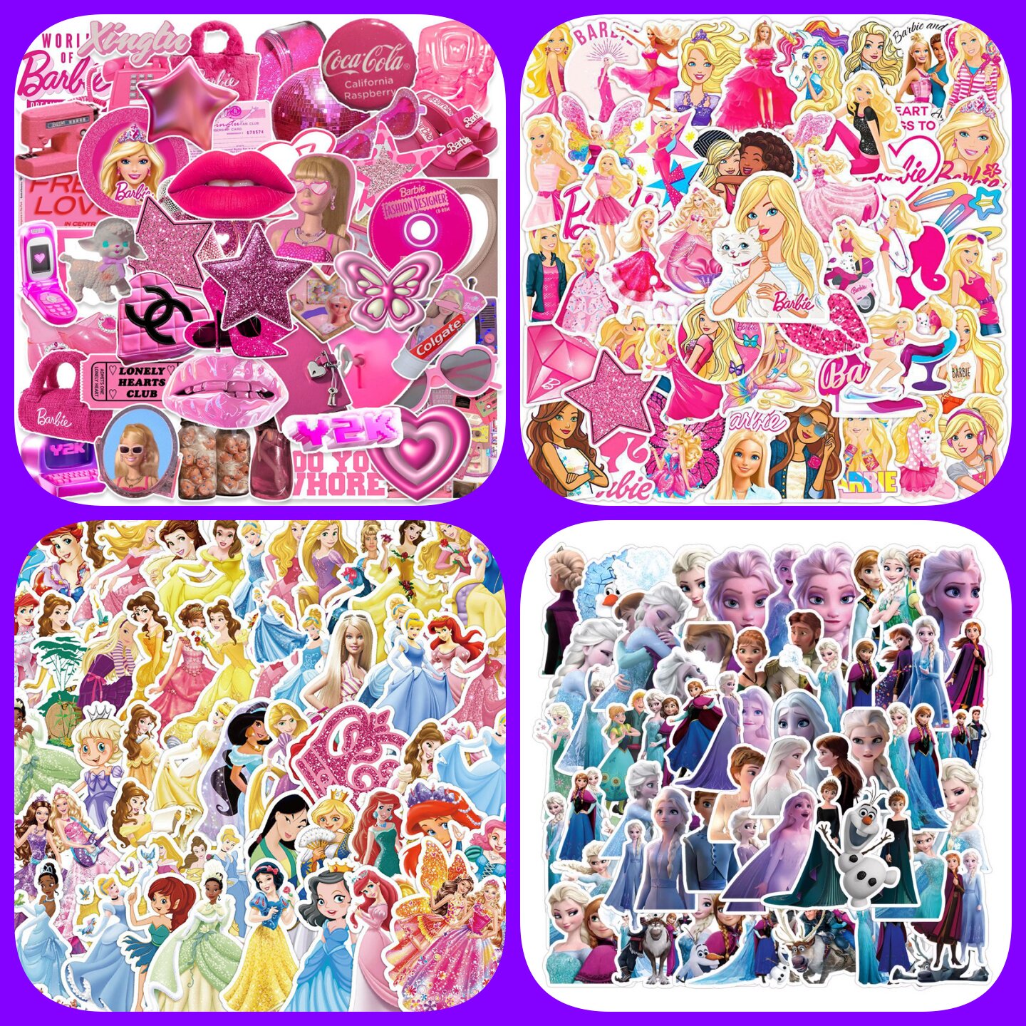 200张粉色芭比娃娃公主玩偶少女心玩具奖励卡通水杯贴纸可爱女孩装饰行李箱吉他水杯手账笔记本滑板DIY防水贴