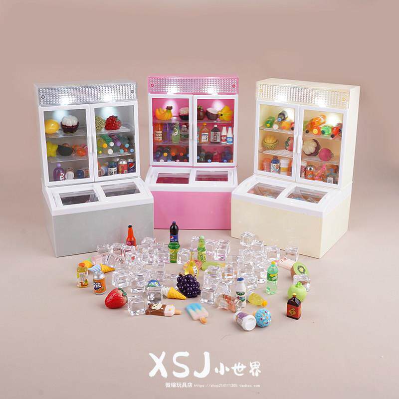 迷你微缩食玩小冰柜超市饮料水果雪糕冰块冰箱模型娃娃屋摆件玩具