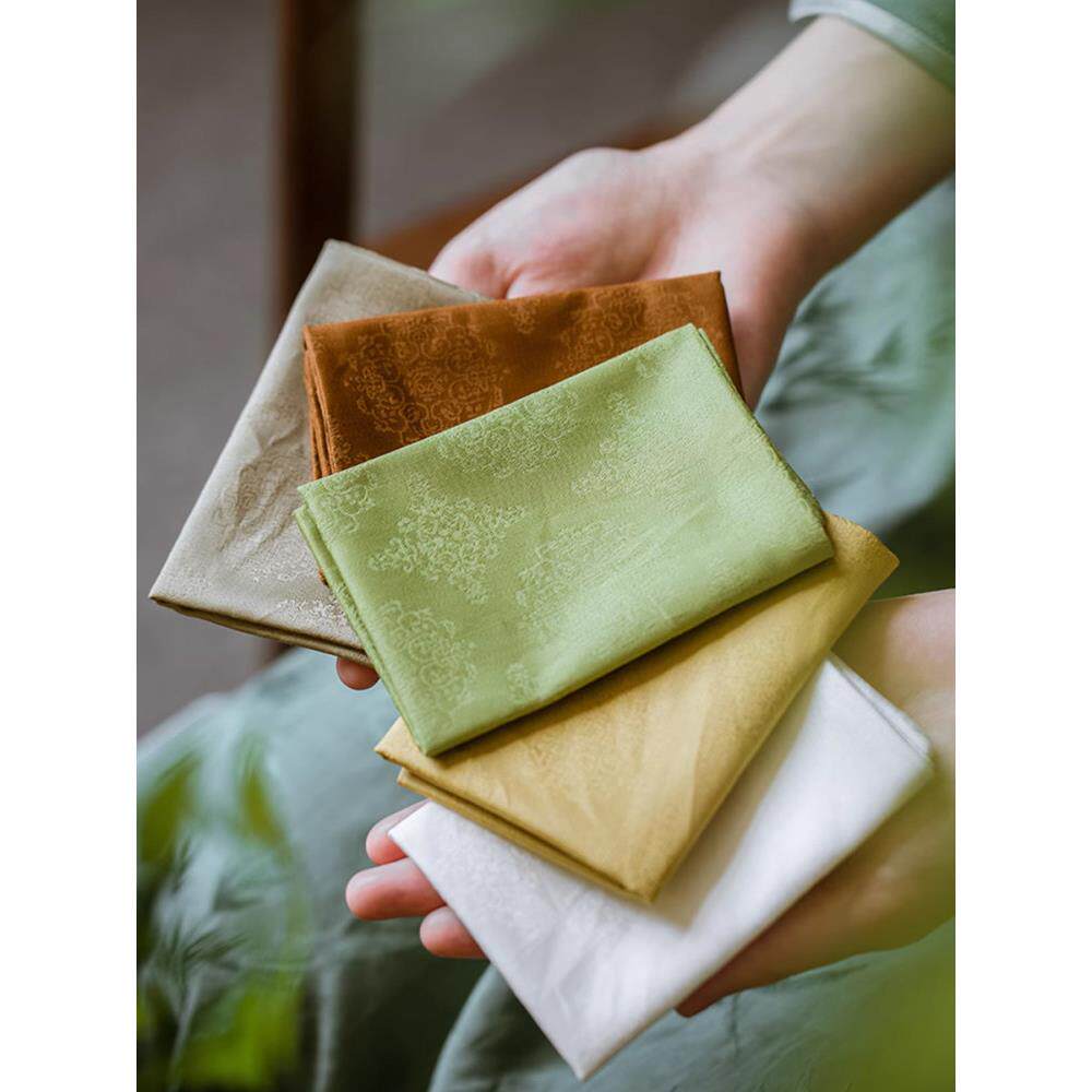 知舍茶具团花棉麻印花茶巾高档茶布轻薄双层桌布抹布茶垫养壶巾