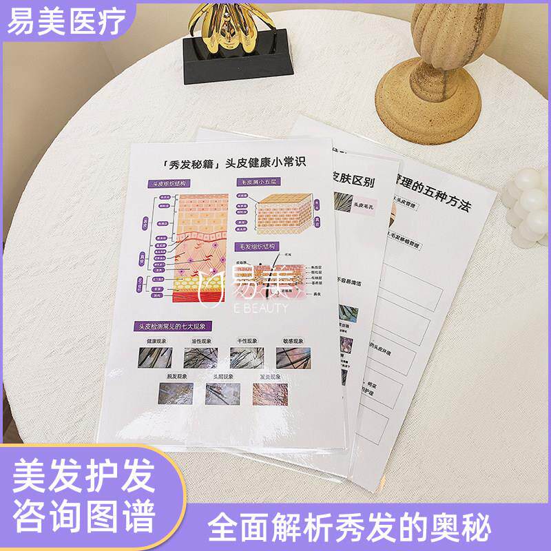 A4美发护发脱发咨询图谱塑封防水头发问题健康常识咨询双面沙龙
