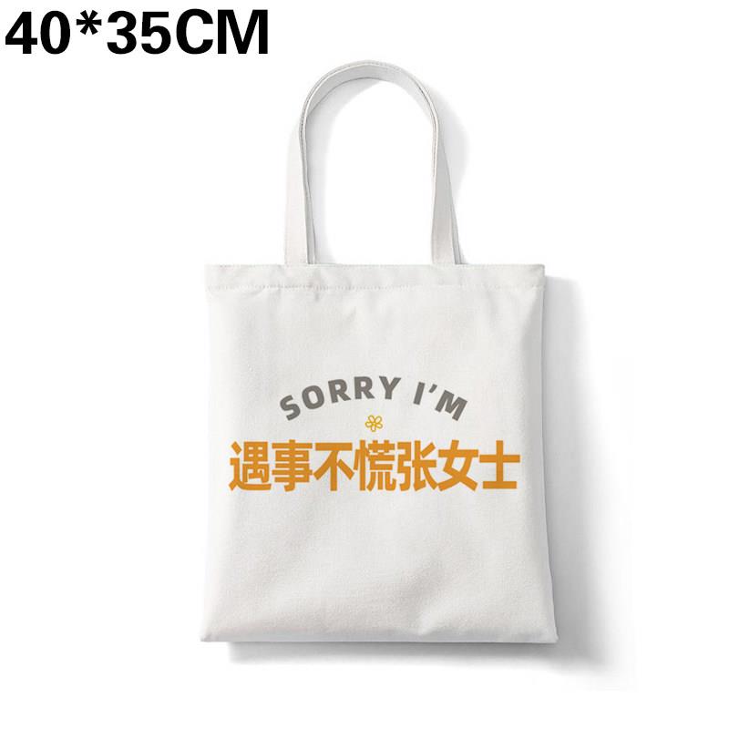 遇事不慌张女士帆布包姓氏谐音帆布袋大容量环保购物袋手提可定制