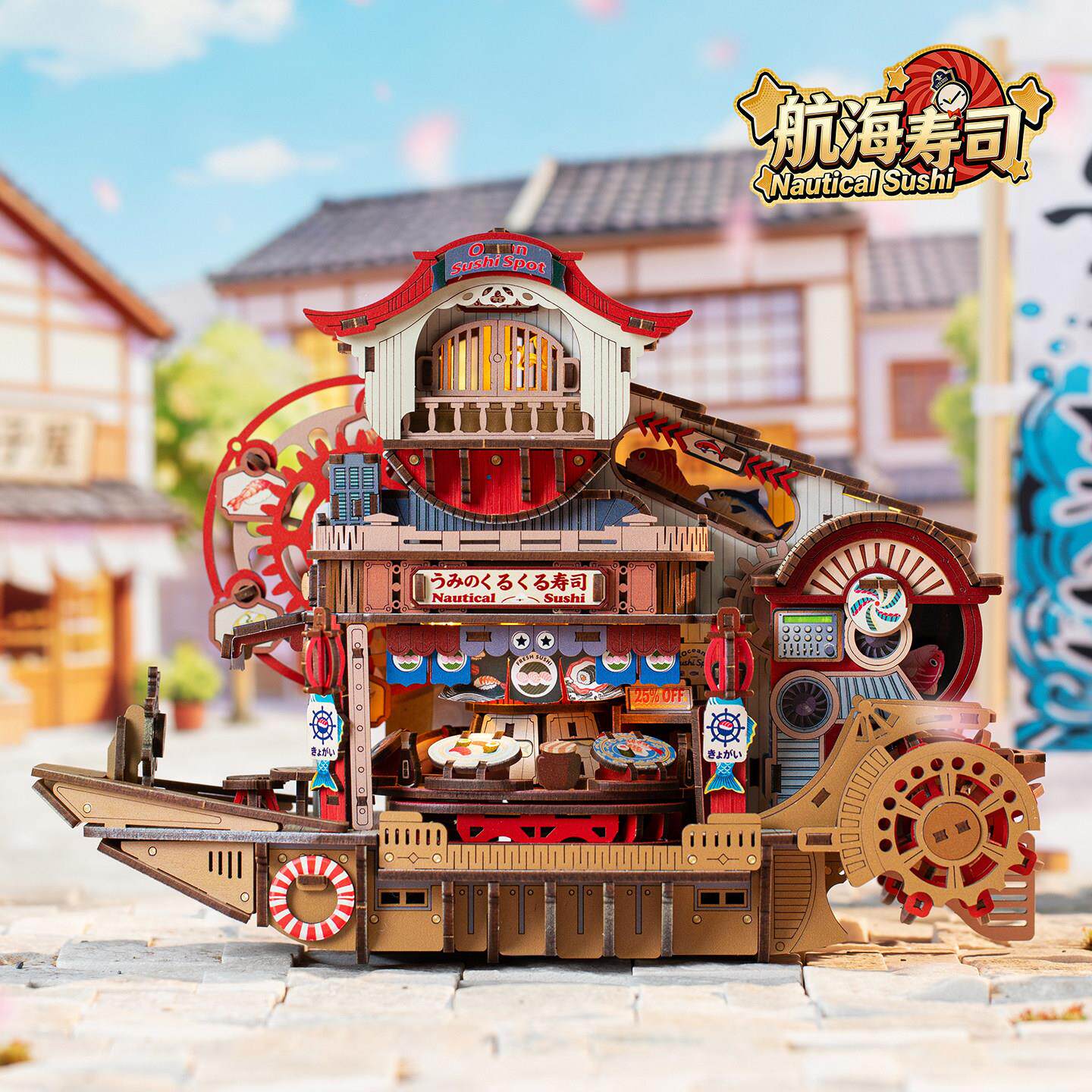 diy小屋航海寿司船手工拼装木质寿司店微缩模型创意解压女生礼物