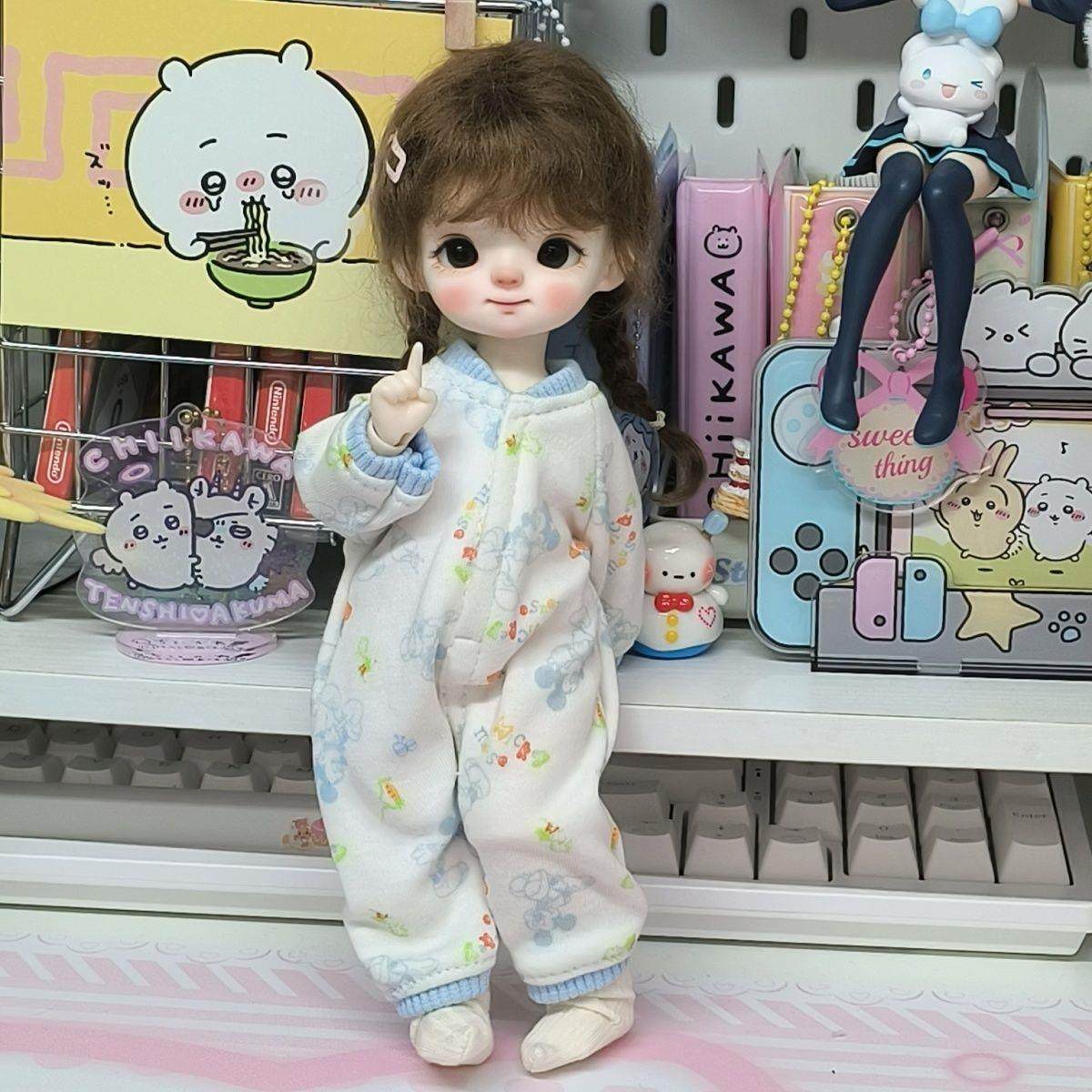 6分bjd小六爬爬服连体宝宝服胖点可爱玩偶衣服睡衣自制手作娃衣