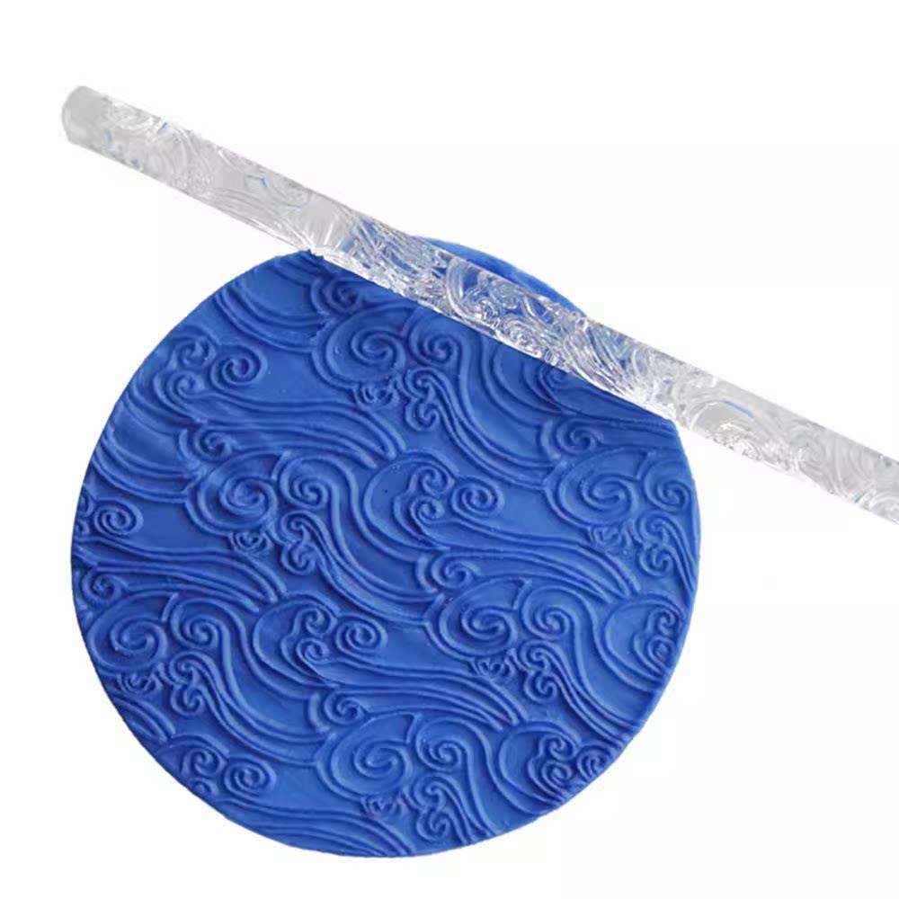 翻糖烘焙工具 透明亚克力雕花擀面杖 海浪浪花迷你不粘擀面杖