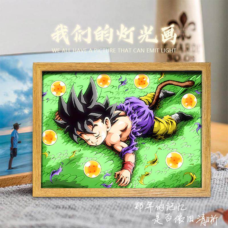 灯光画七龙珠鸟山明周边孙悟空贝吉塔摆件童年礼物相框氛围小夜灯