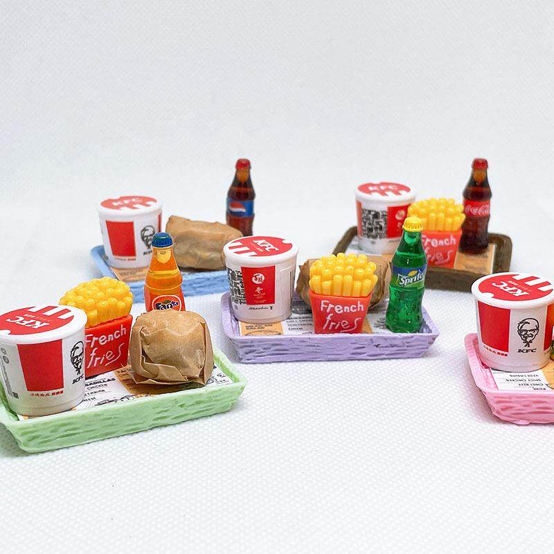 Dollhouse 娃娃屋微缩配件食玩仿真食物炸鸡薯条全家桶汉堡套餐