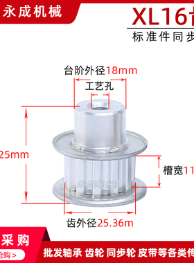 同步轮 同步带轮 XL16齿 标准件 铝合金 齿外径25.36 内孔5/6