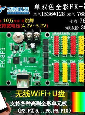 FK-8F3 门头车载LED全彩 手机WIFI控制卡 宽电压 8M内存 节目点播