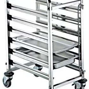 不锈钢6层单列份盆车 传菜车盆架 多用途移动餐车烤盘车手推车