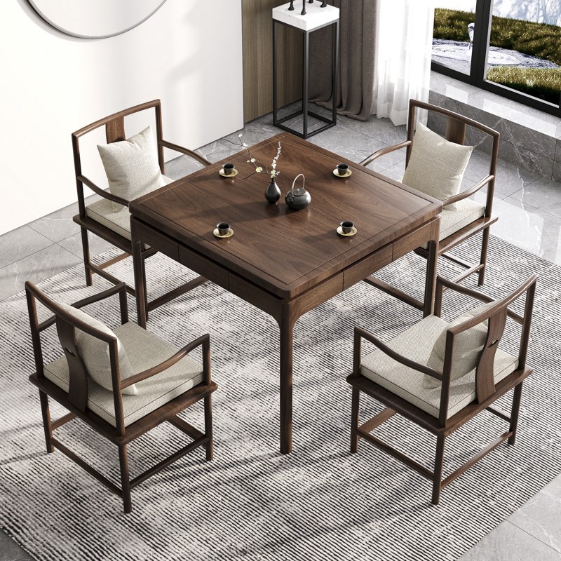 新中式掼蛋桌八仙桌实木正方形棋牌桌椅组合四方家用方桌餐桌